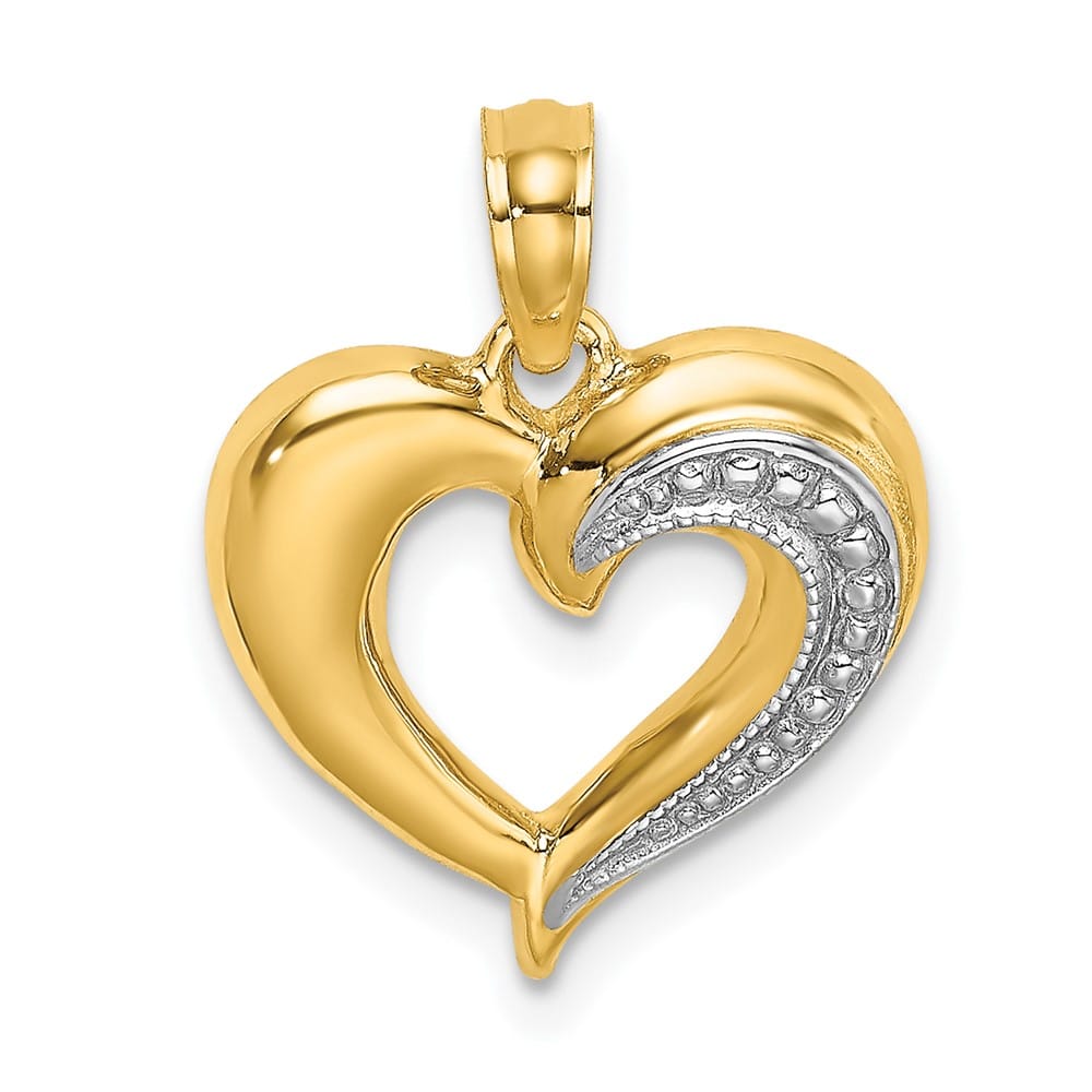 10K Yellow Gold Solid Polished and Textured Small Heart Charm