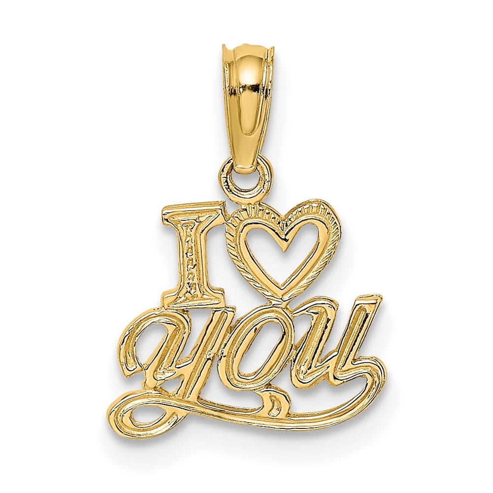 10K Yellow Gold Solid Polished and Textured Small I Heart You Charm