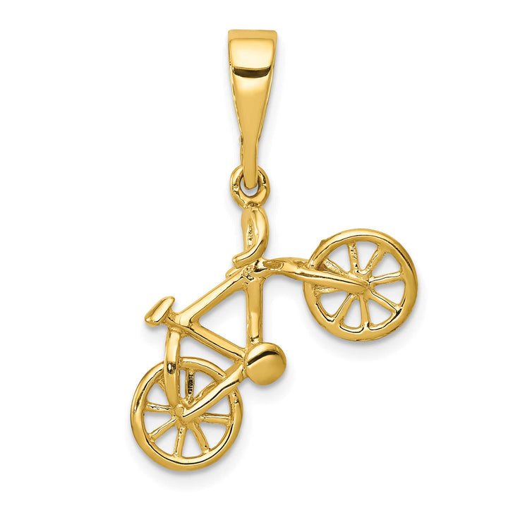 10K Yellow Gold Solid Polished Bicycle Charm Pendant