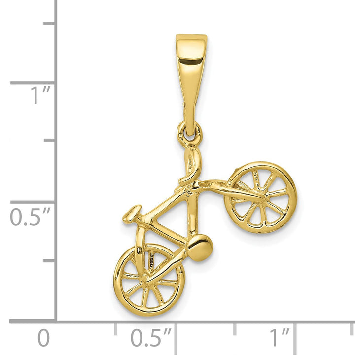 10K Yellow Gold Solid Polished Bicycle Charm Pendant