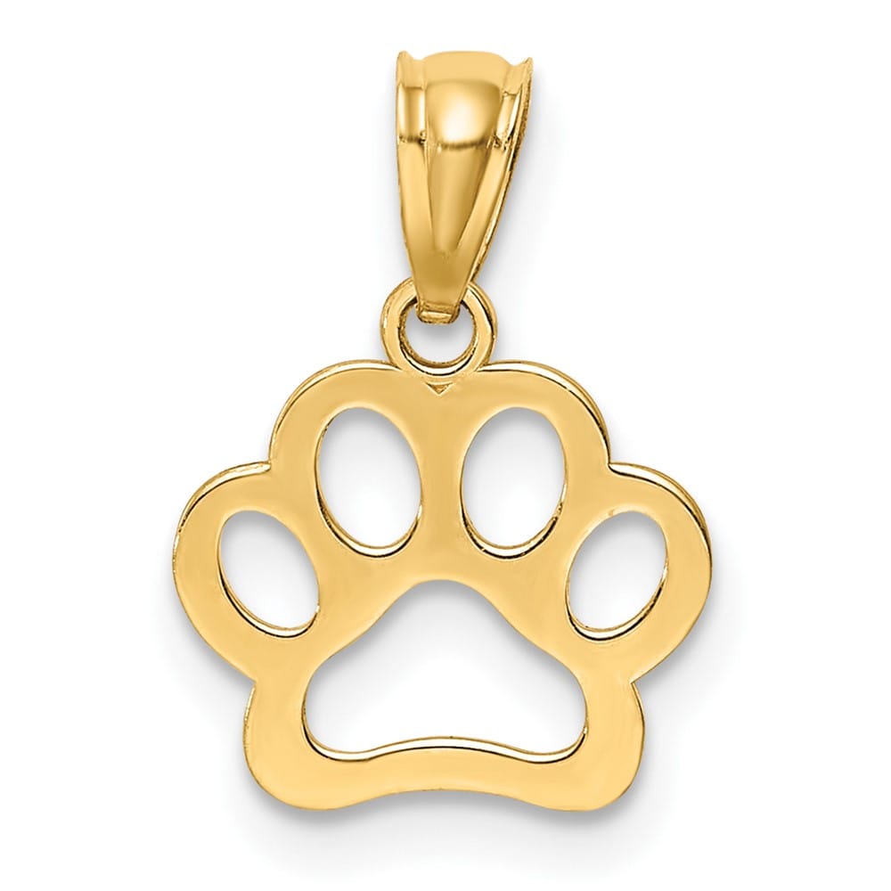 10K Yellow Gold Solid Polished Cut-out Extra Large Dog Paw Pendant