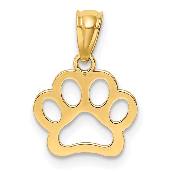 10K Yellow Gold Solid Polished Cut-out Extra Large Dog Paw Pendant