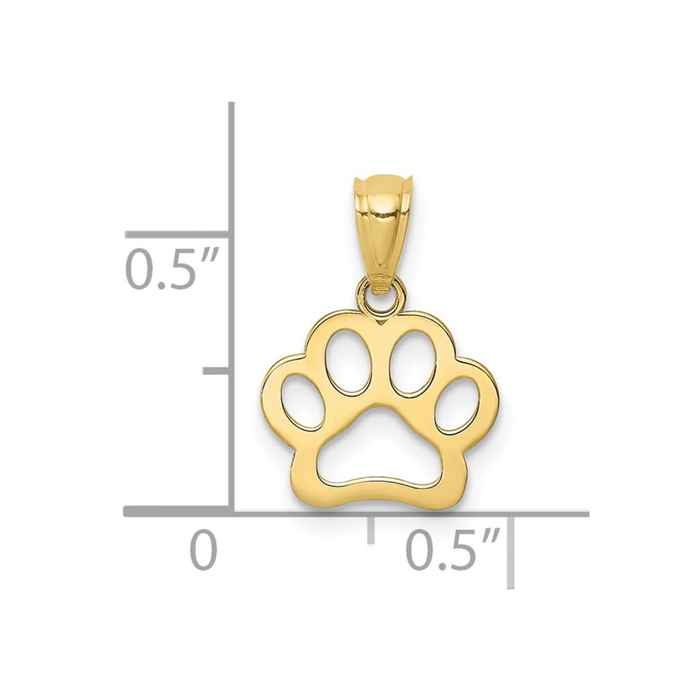 10K Yellow Gold Solid Polished Cut-out Extra Large Dog Paw Pendant