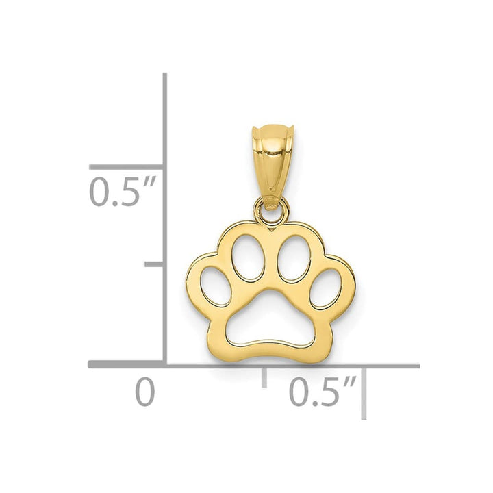 10K Yellow Gold Solid Polished Cut-out Extra Large Dog Paw Pendant