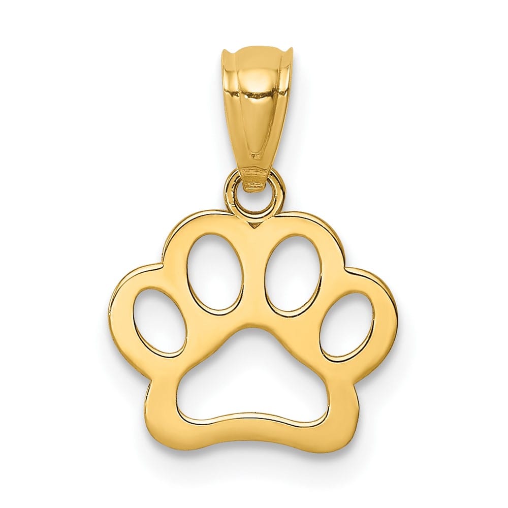 10K Yellow Gold Solid Polished Cut-out Extra Large Dog Paw Pendant