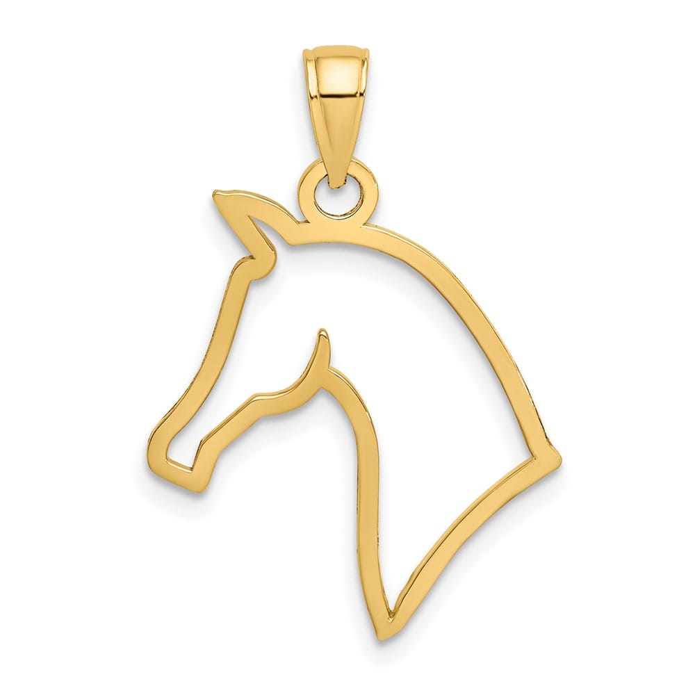 10K Yellow Gold Solid Polished Cut-Out Large Horse Head Profile Charm