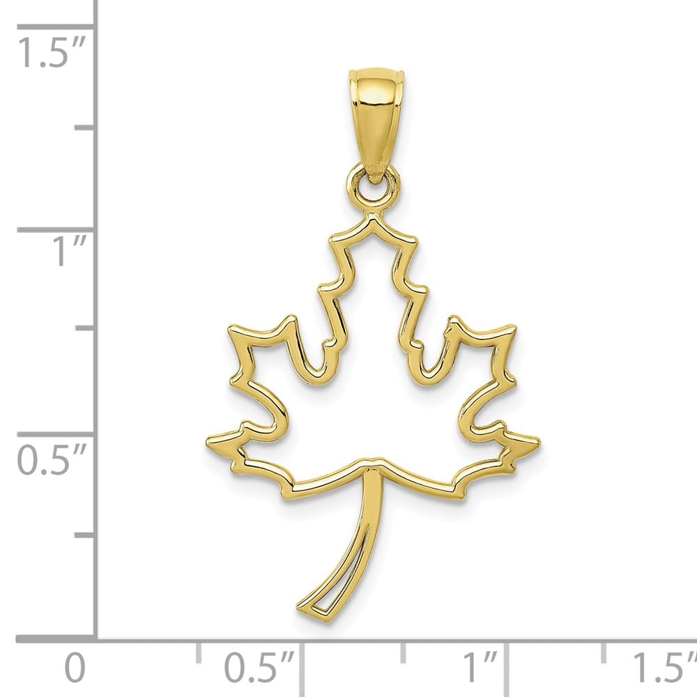 10K Yellow Gold Solid Polished Cut-out Large Maple Leaf Pendant