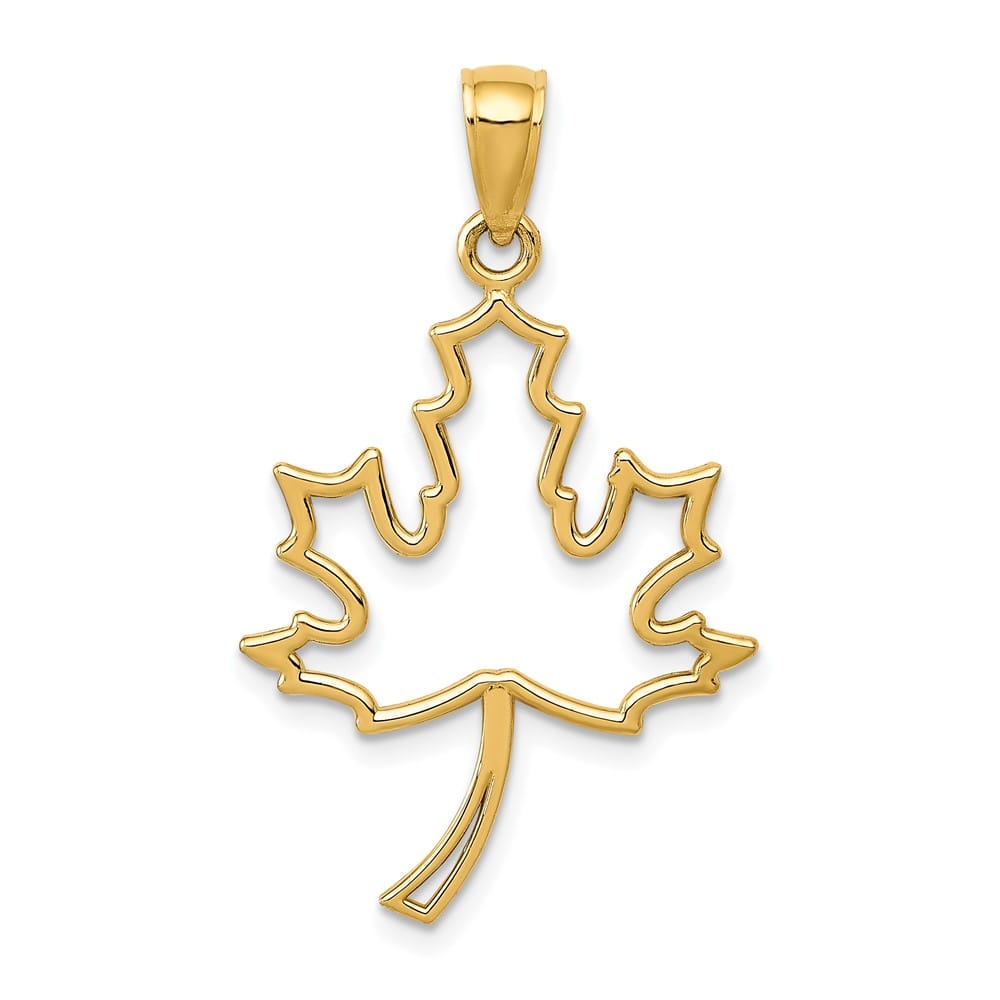10K Yellow Gold Solid Polished Cut-out Large Maple Leaf Pendant