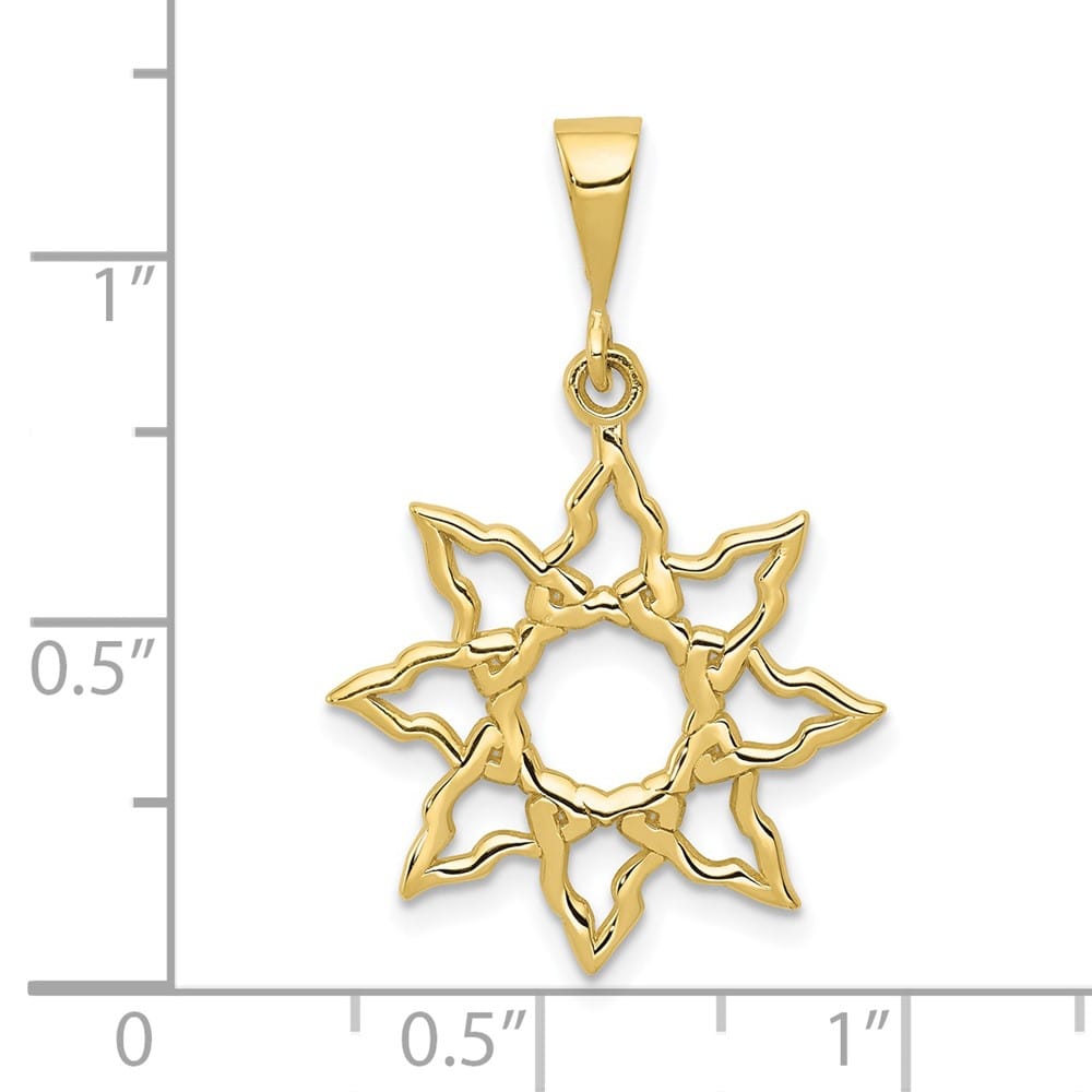 10K Yellow Gold Solid Polished Cut-out Large Sun Charm