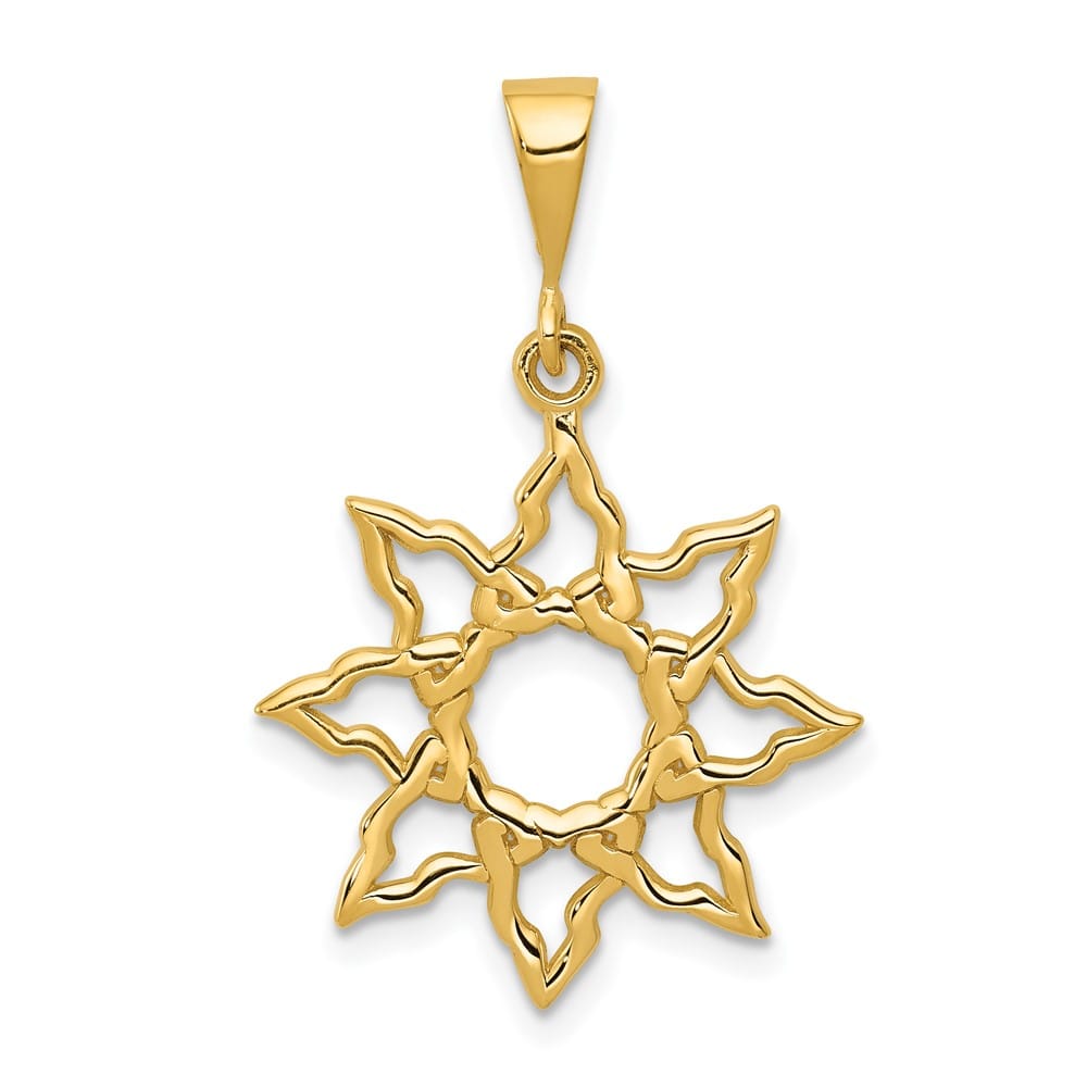 10K Yellow Gold Solid Polished Cut-out Large Sun Charm