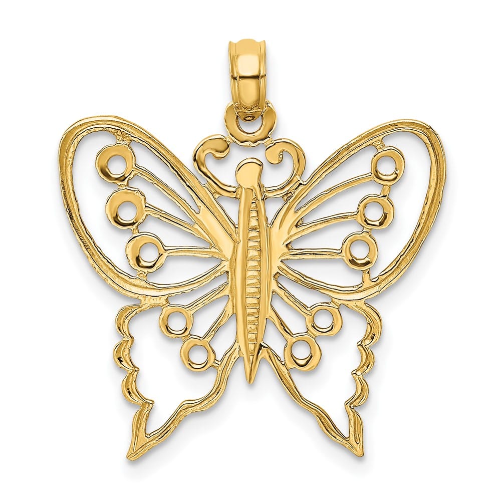 10K Yellow Gold Solid Polished Cut-Out Medium Butterfly Charm