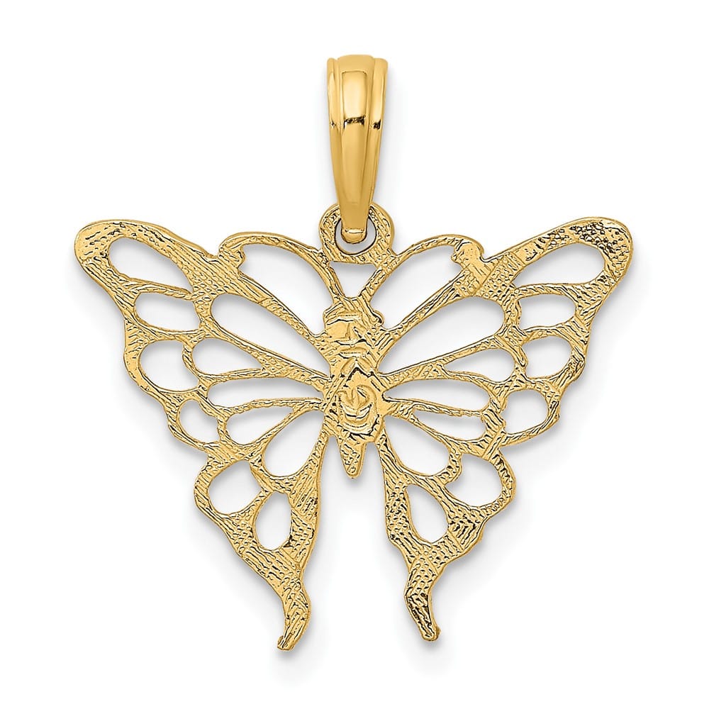 10K Yellow Gold Solid Polished Cut-out Medium Butterfly Charm