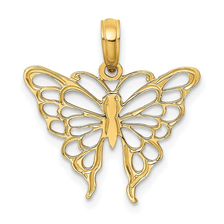 10K Yellow Gold Solid Polished Cut-out Medium Butterfly Charm
