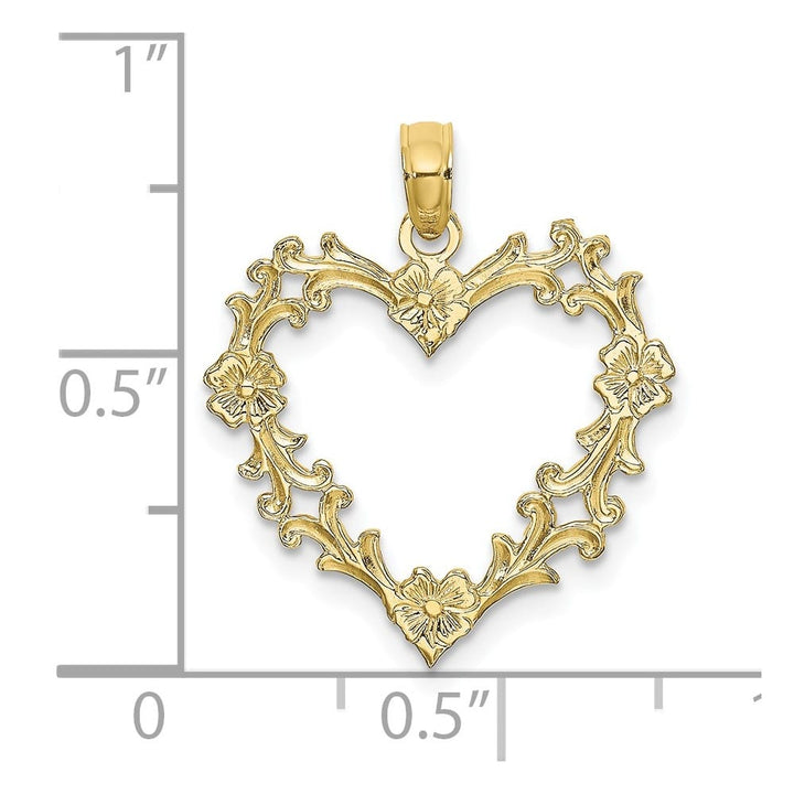 10K Yellow Gold Solid Polished Cut-Out Medium Floral Heart Charm