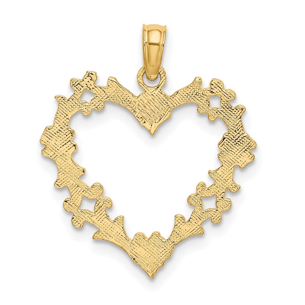 10K Yellow Gold Solid Polished Cut-Out Medium Floral Heart Charm