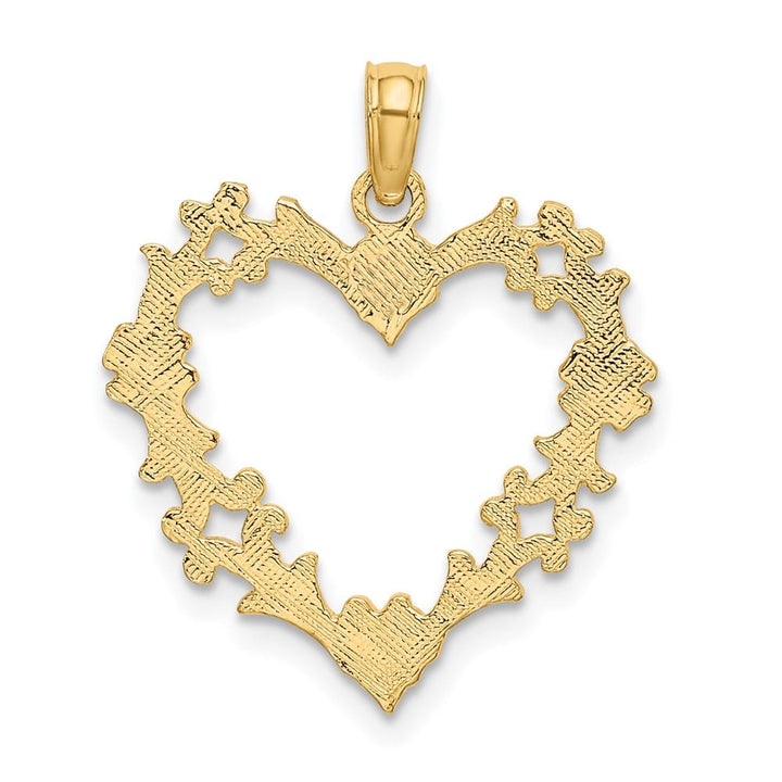 10K Yellow Gold Solid Polished Cut-Out Medium Floral Heart Charm