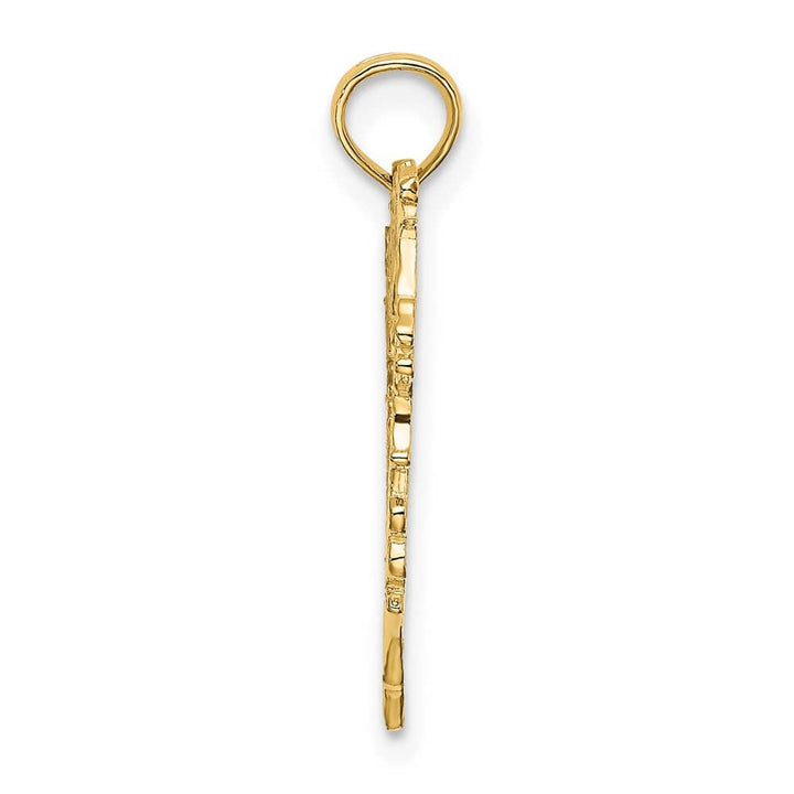 10K Yellow Gold Solid Polished Cut-Out Medium Floral Heart Charm