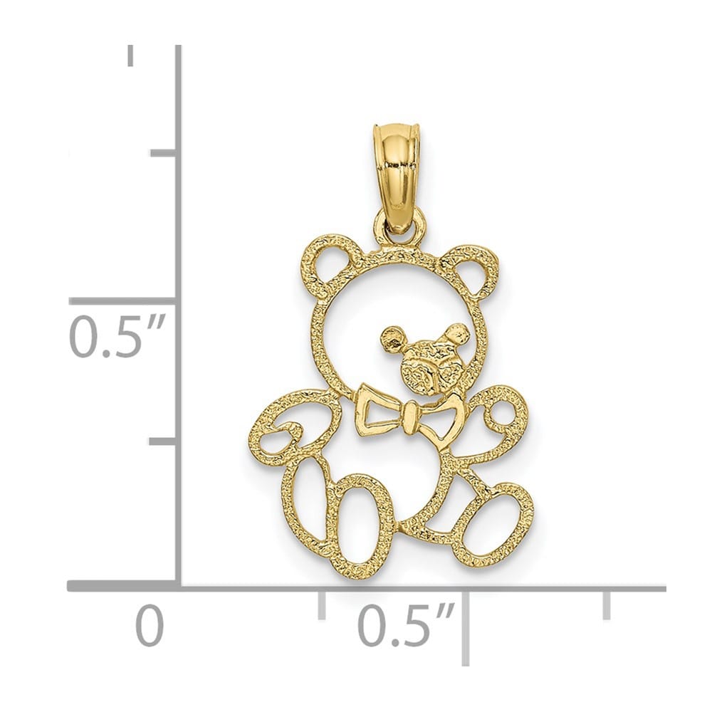 10K Yellow Gold Solid Polished Cut-Out Petite Teddy Bear Charm