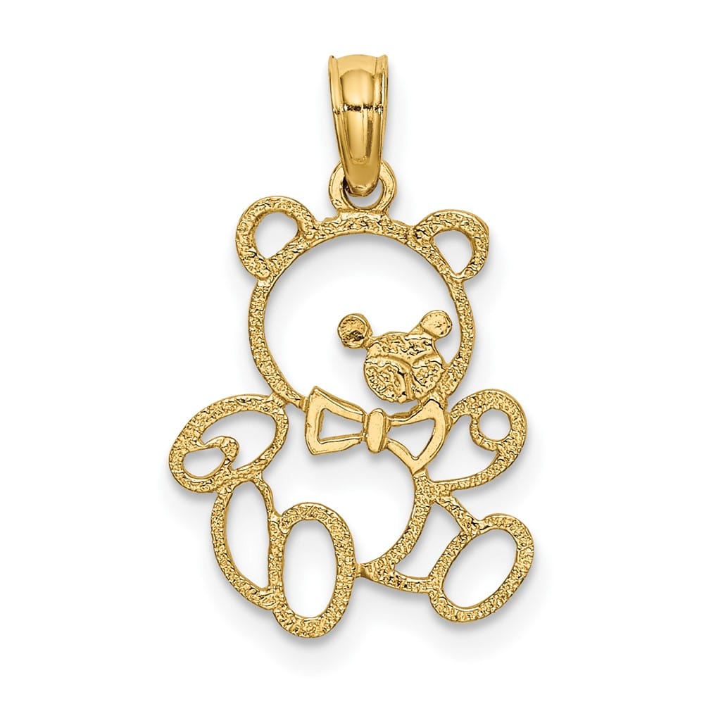 10K Yellow Gold Solid Polished Cut-Out Petite Teddy Bear Charm
