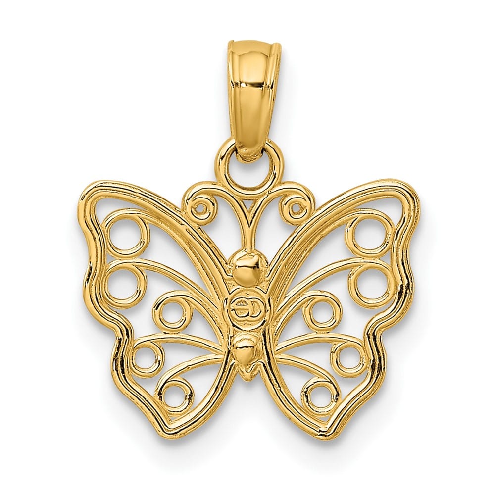 10K Yellow Gold Solid Polished Cut-Out Small Butterfly Charm