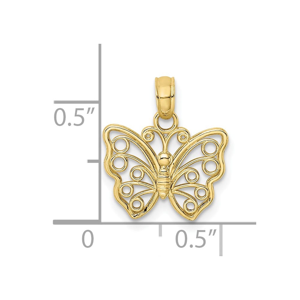10K Yellow Gold Solid Polished Cut-Out Small Butterfly Charm