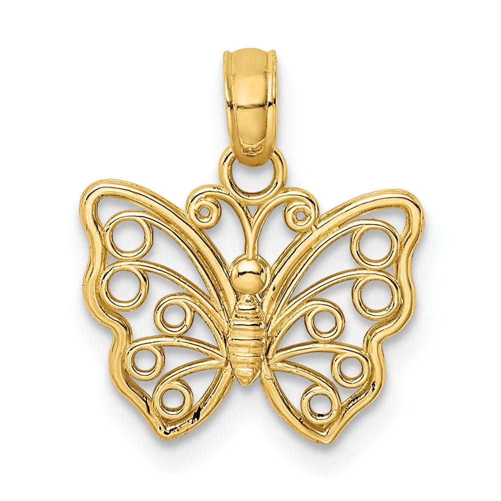 10K Yellow Gold Solid Polished Cut-Out Small Butterfly Charm