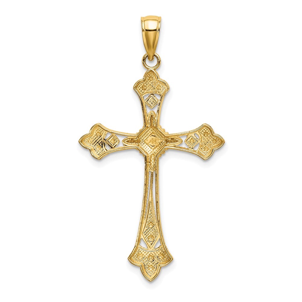 10K Yellow Gold Solid Polished D.C. Large Edges Budded Cross Pendant