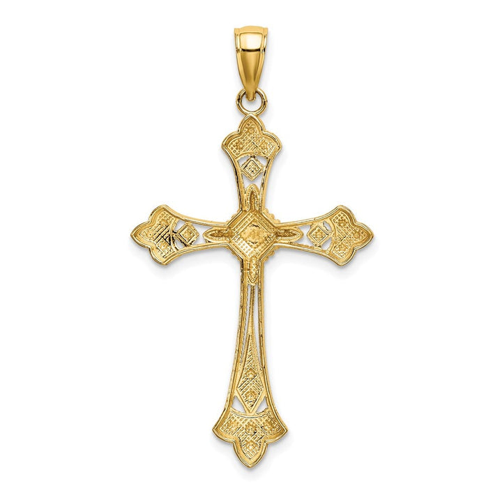 10K Yellow Gold Solid Polished D.C. Large Edges Budded Cross Pendant