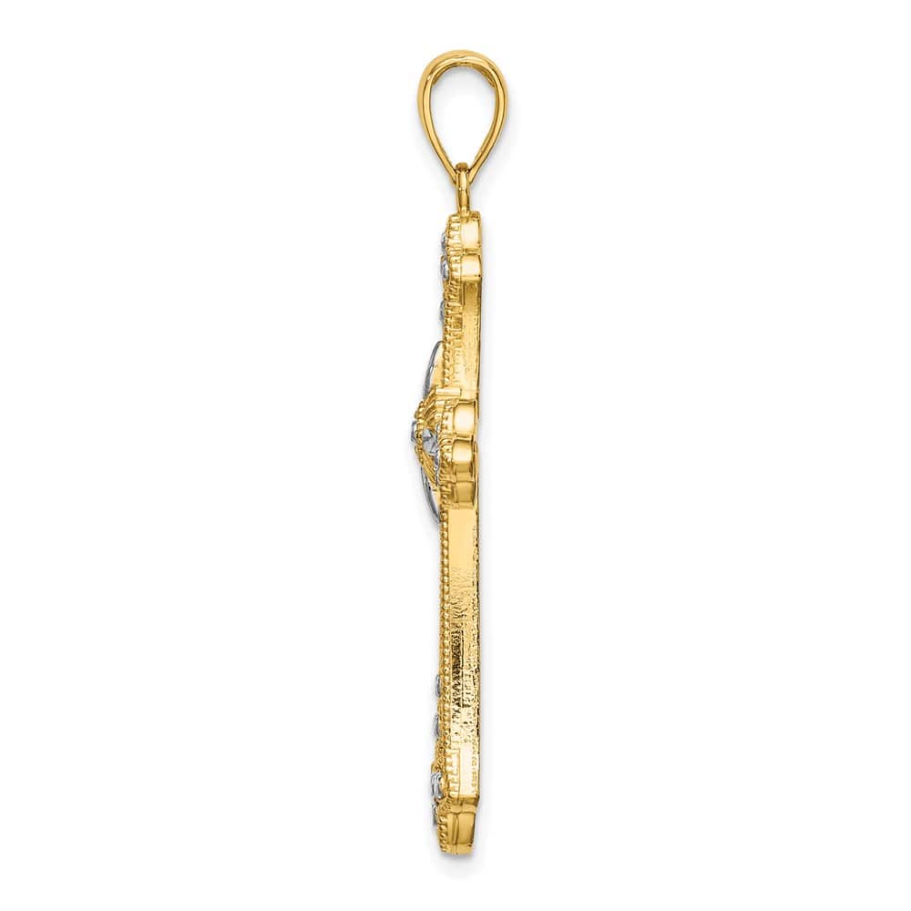 10K Yellow Gold Solid Polished D.C. Large Edges Budded Cross Pendant