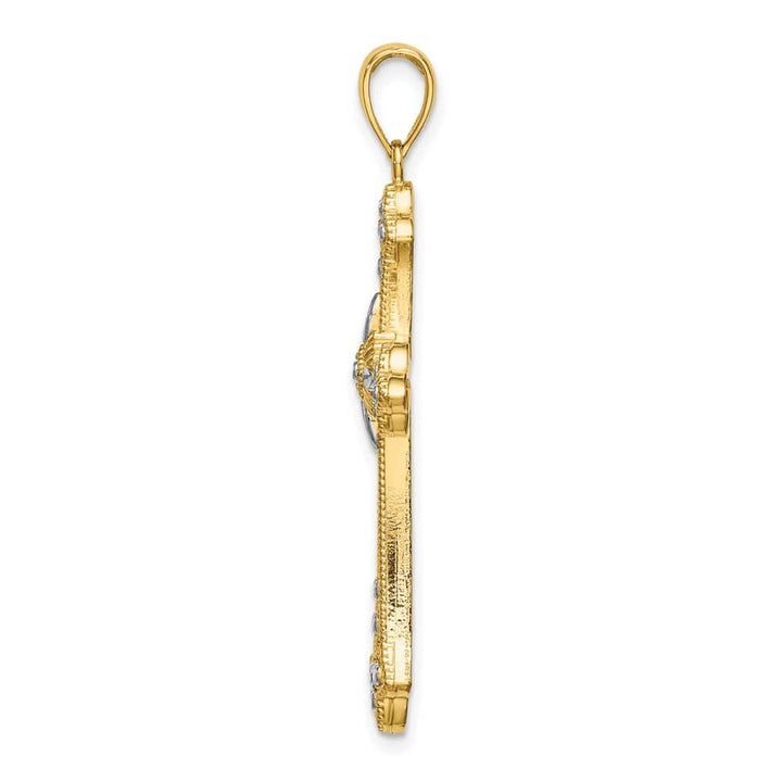 10K Yellow Gold Solid Polished D.C. Large Edges Budded Cross Pendant