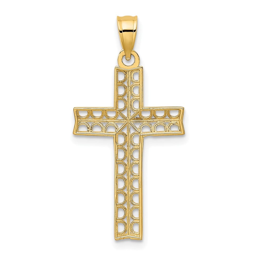 10K Yellow Gold Solid Polished D.C. Large Filigree Cross Pendant