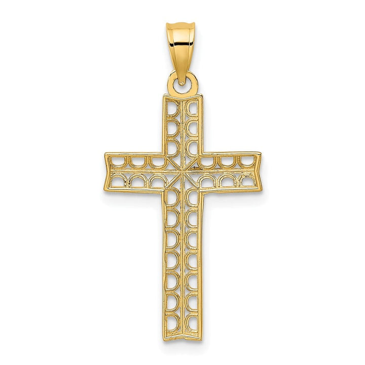 10K Yellow Gold Solid Polished D.C. Large Filigree Cross Pendant