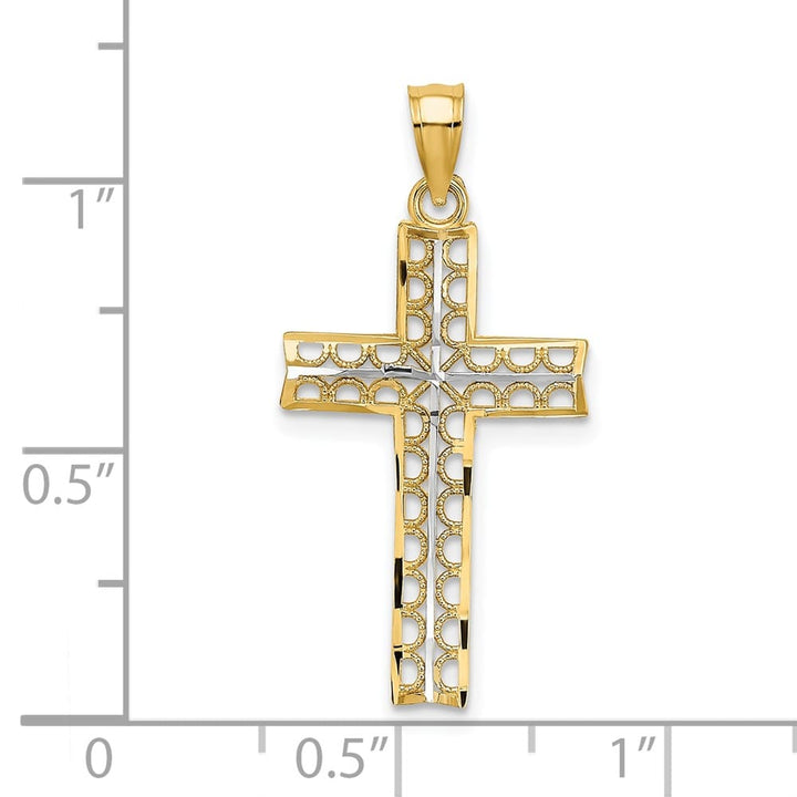 10K Yellow Gold Solid Polished D.C. Large Filigree Cross Pendant