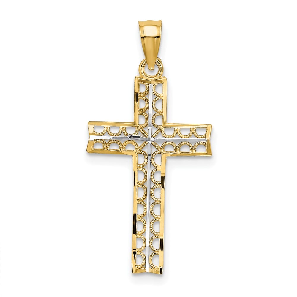 10K Yellow Gold Solid Polished D.C. Large Filigree Cross Pendant