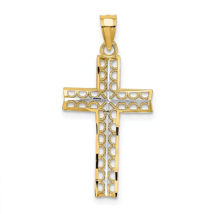 10K Yellow Gold Solid Polished D.C. Large Filigree Cross Pendant