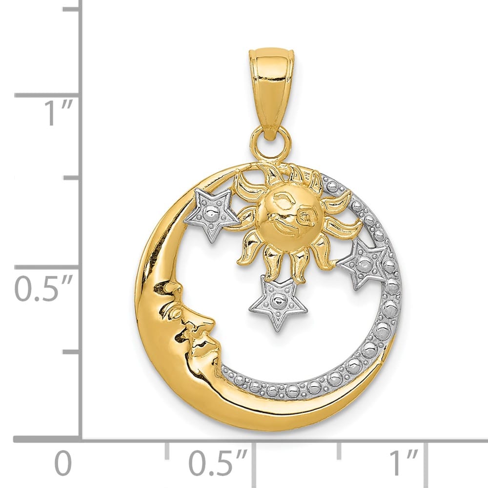 10K Yellow Gold Solid Polished D.C. Large Moon / Stars / Sun Pendant