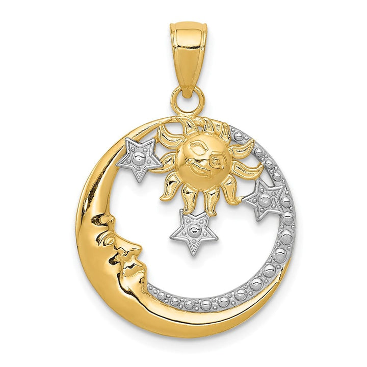 10K Yellow Gold Solid Polished D.C. Large Moon / Stars / Sun Pendant