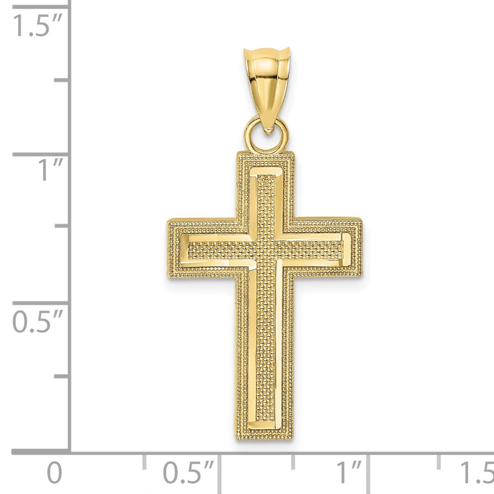 10K Yellow Gold Solid Polished D.C. Medium Block Latin Cross Charm