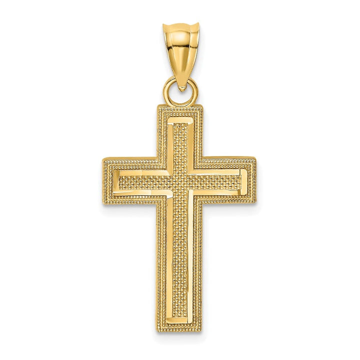 10K Yellow Gold Solid Polished D.C. Medium Block Latin Cross Charm