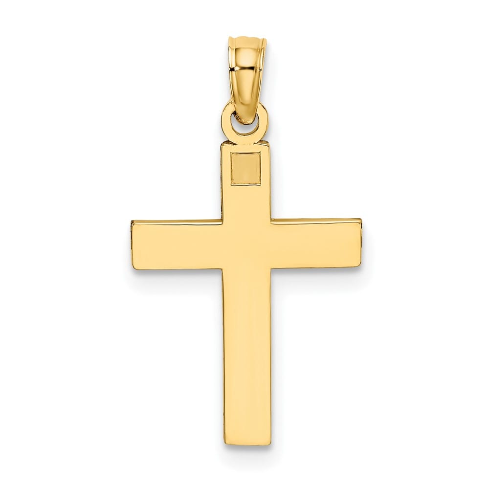 10K Yellow Gold Solid Polished D.C. Medium Block Latin Cross Charm