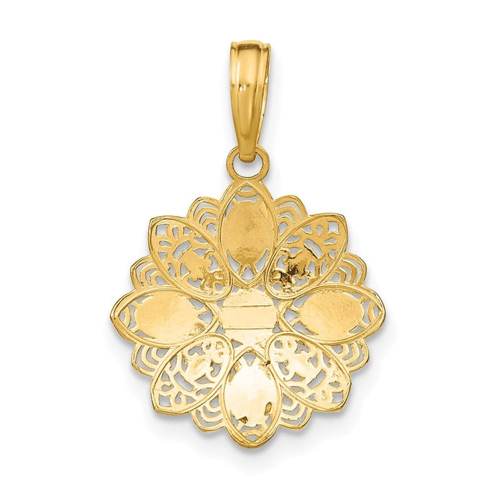 10K Yellow Gold Solid Polished D.C. Medium Filigree Flower Charm