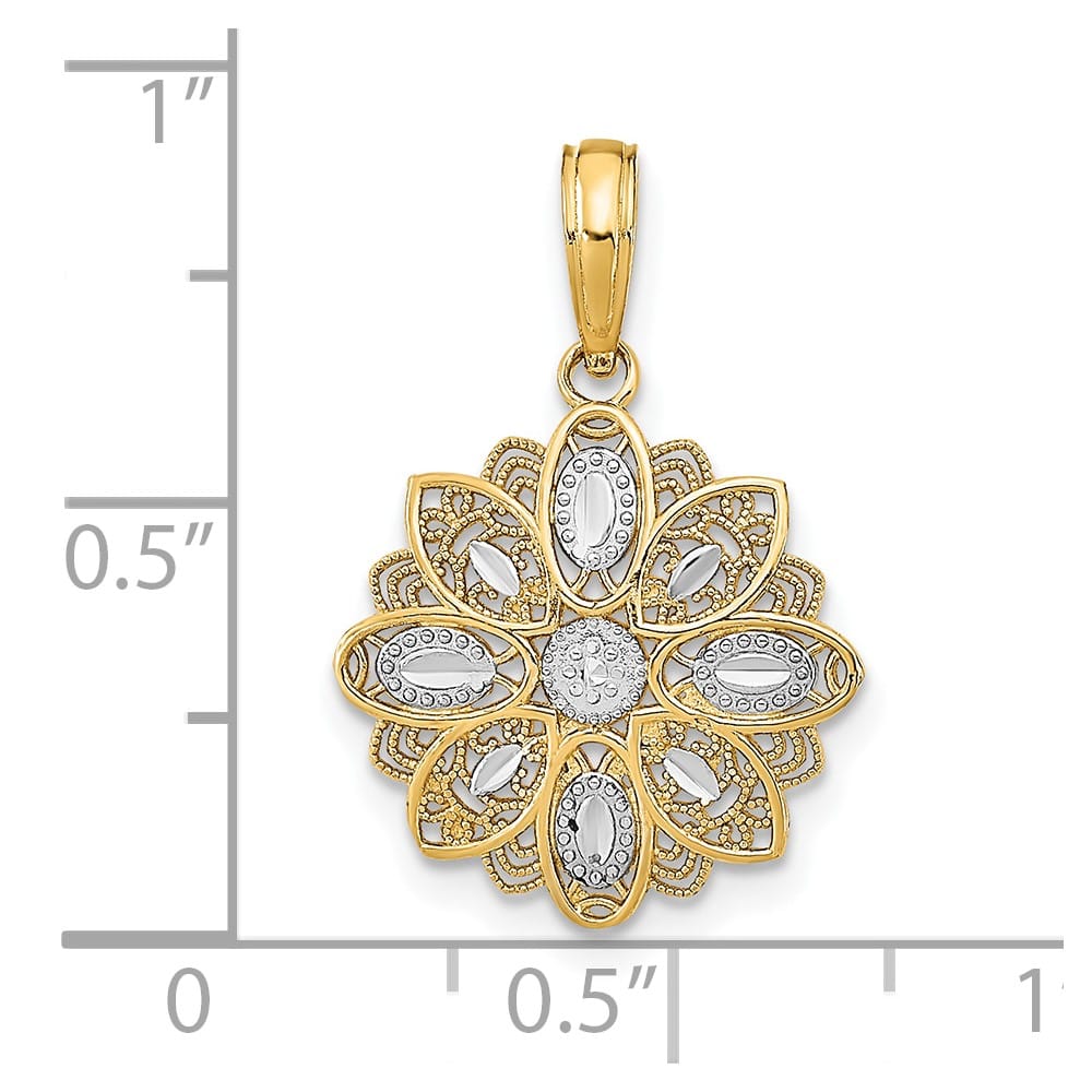 10K Yellow Gold Solid Polished D.C. Medium Filigree Flower Charm