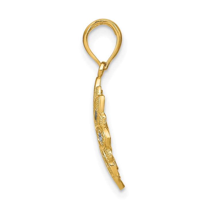 10K Yellow Gold Solid Polished D.C. Medium Filigree Flower Charm