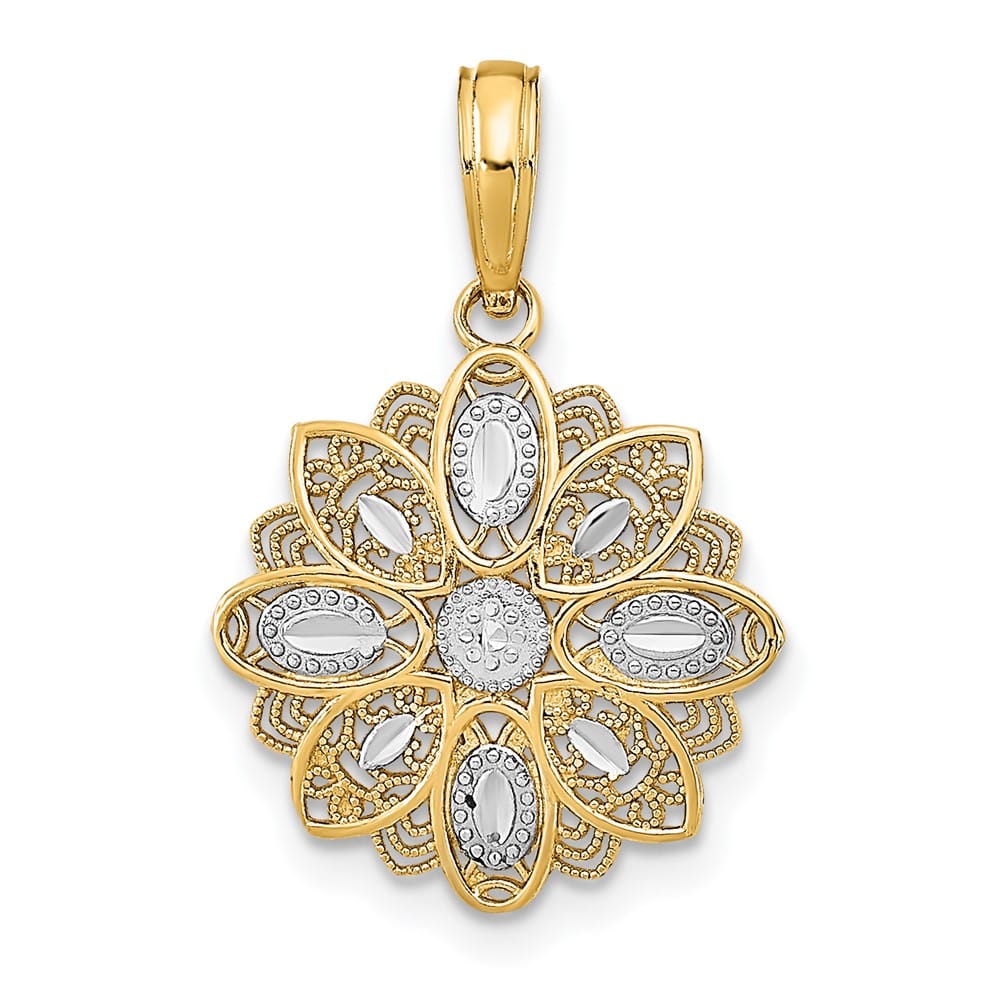10K Yellow Gold Solid Polished D.C. Medium Filigree Flower Charm