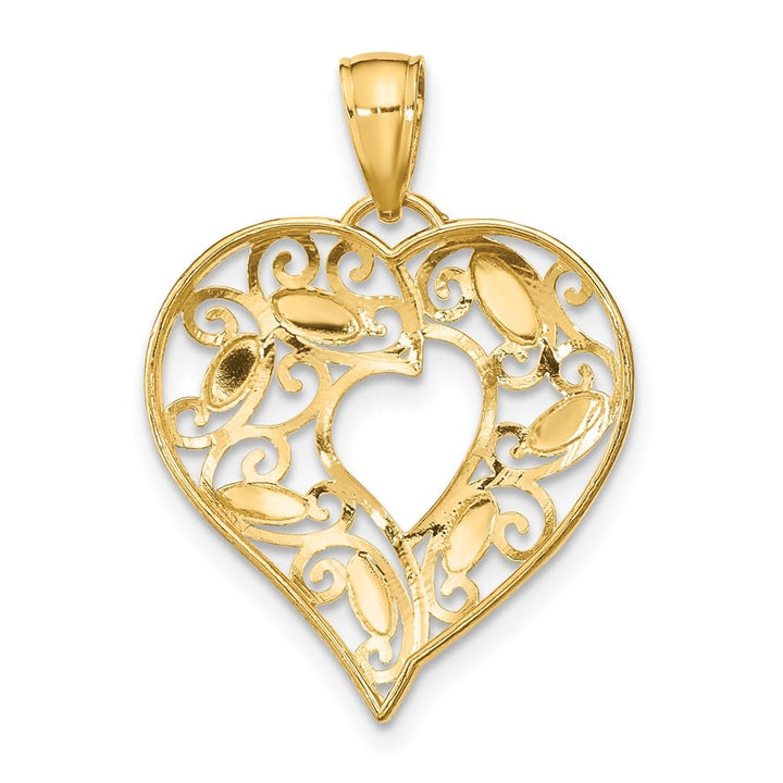 10K Yellow Gold Solid Polished D.C. Medium Filigree Heart Charm