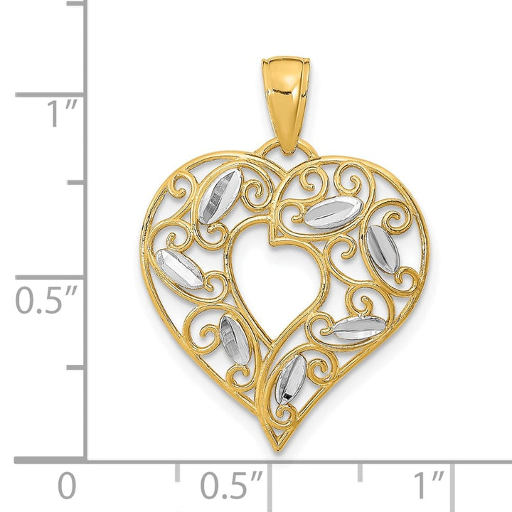 10K Yellow Gold Solid Polished D.C. Medium Filigree Heart Charm
