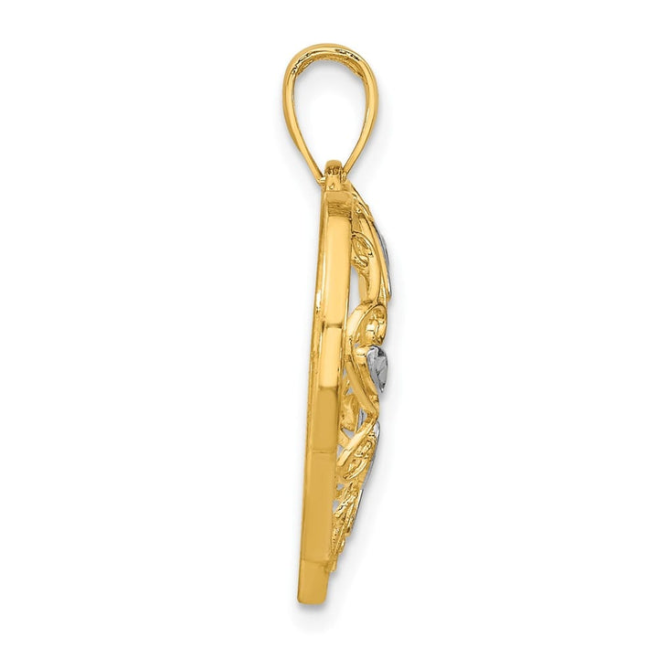 10K Yellow Gold Solid Polished D.C. Medium Filigree Heart Charm