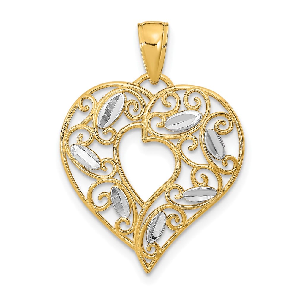 10K Yellow Gold Solid Polished D.C. Medium Filigree Heart Charm