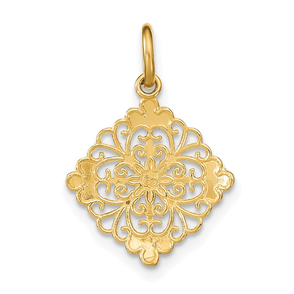 10K Yellow Gold Solid Polished D.C. Medium Filigree Medallion Charm