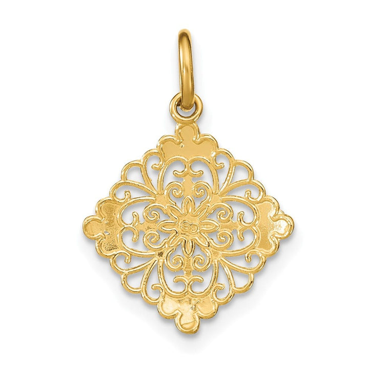10K Yellow Gold Solid Polished D.C. Medium Filigree Medallion Charm